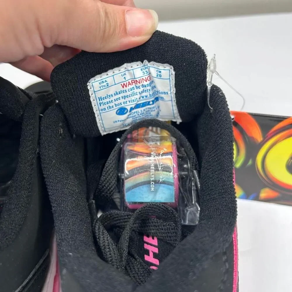 New Heelys black/pink skate shoes youth 2 New with tags wheels and tool included - Picture 5 of 8